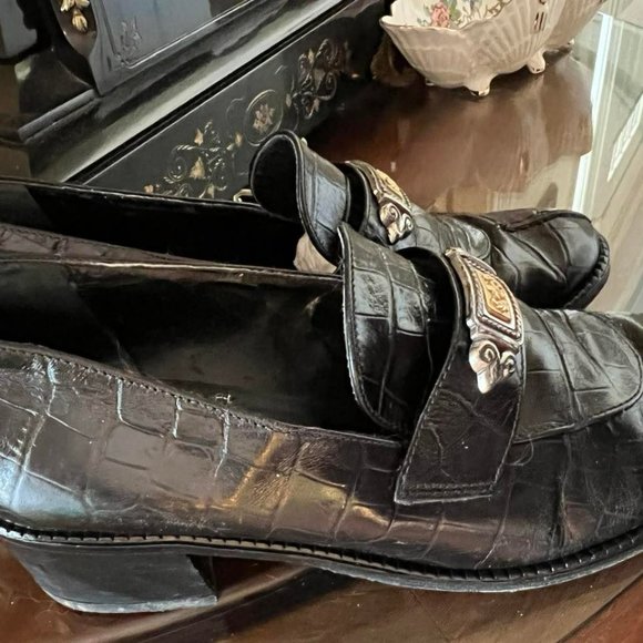 Brighton Black Croc Loafers Alligator shoes Women's 6.5 M Made in Italy - Picture 8 of 10